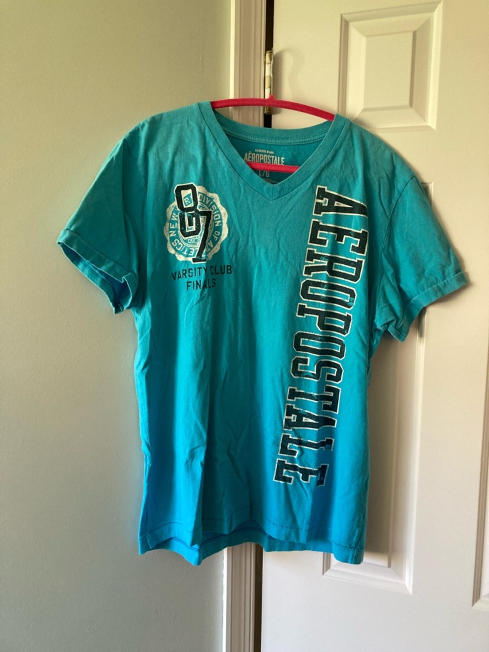 Aeropostale Bright Teal V-Neck Logo Tee